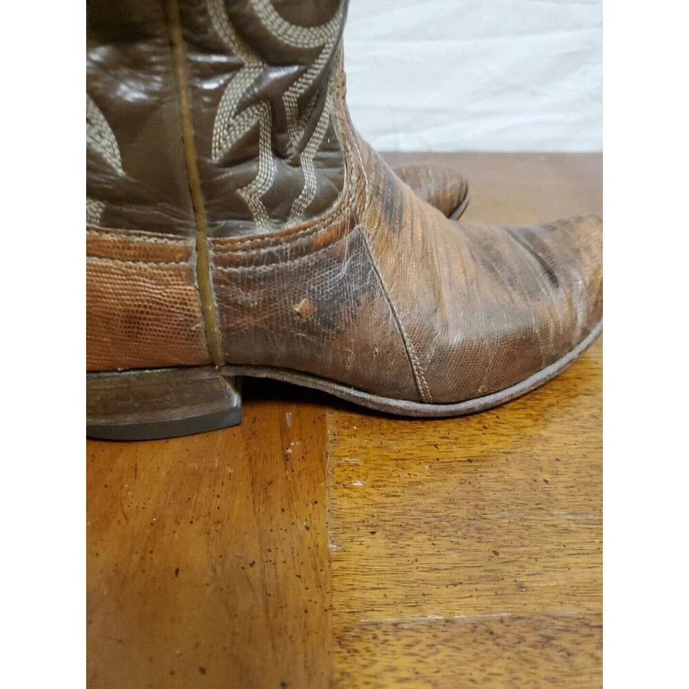 Biltrite Cowboy Western Boots Tan Brown Leather Almond Toe Pull On Mid-calf Sz 6